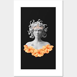 Medusa Gorgon Greek Mythology Orange Floral Posters and Art